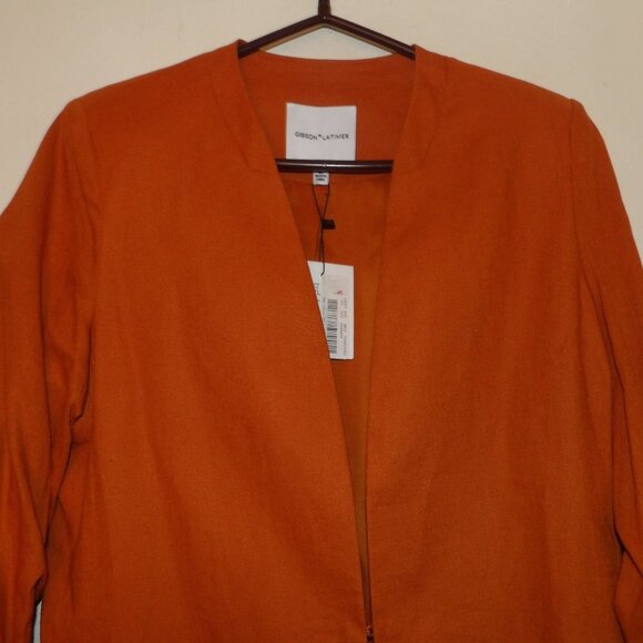 Nwt Gibson Latimer Burnt Orange Linen Blend Blazer Sz M - Picture 2 of 10